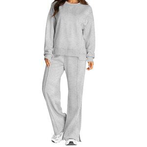 Long Sleeve Top and Wide Leg Pants Soft Sweatsuit Set